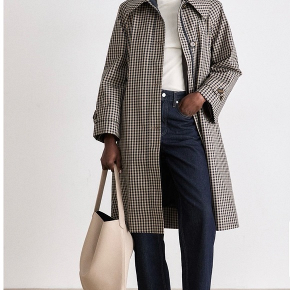 Barbour Nadine Tan and Navy Check Trench Coat Size 4 NWT - Picture 3 of 9